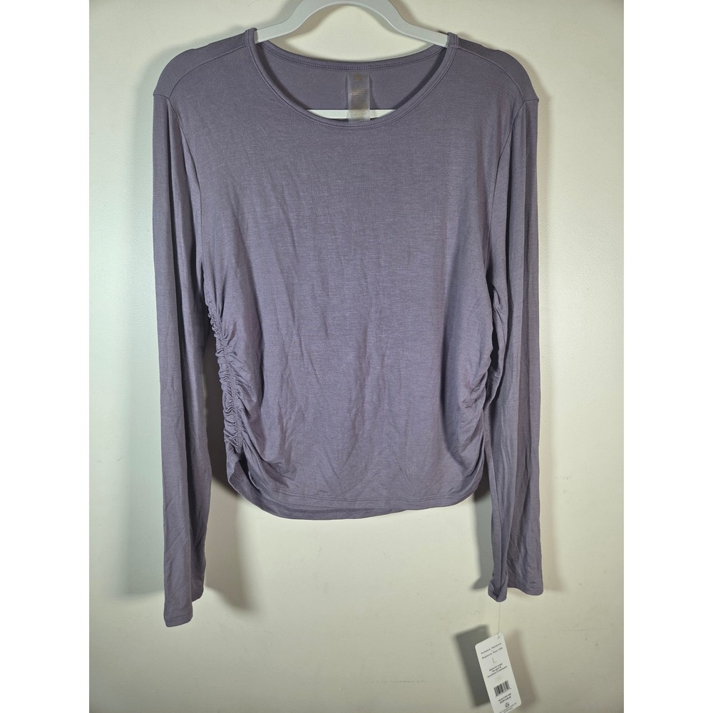 Harmony Balance Long Sleeve Top L Bamboo Purple Ruched Side Yoga Athleisure Gym